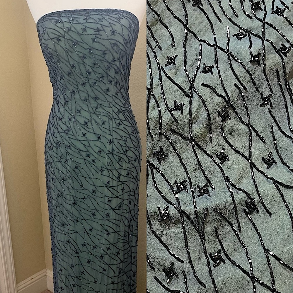Vintage 90’s Y2K 100% Silk Beaded Dress Vintage Beaded Dress Strapless Prom